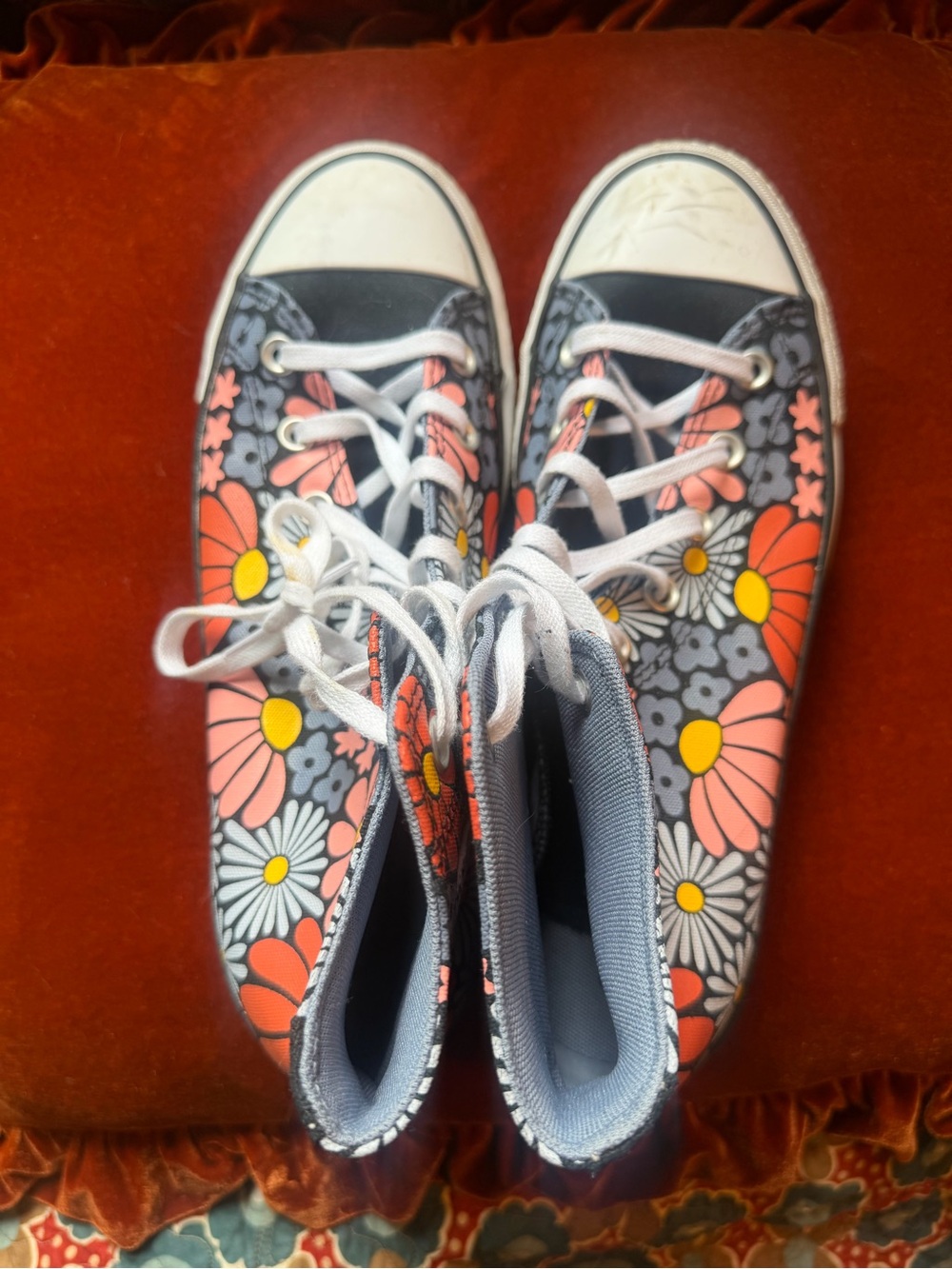 Converse Floral High-Top Sneakers - Pink, Orange & Black - Picture 2 of 5